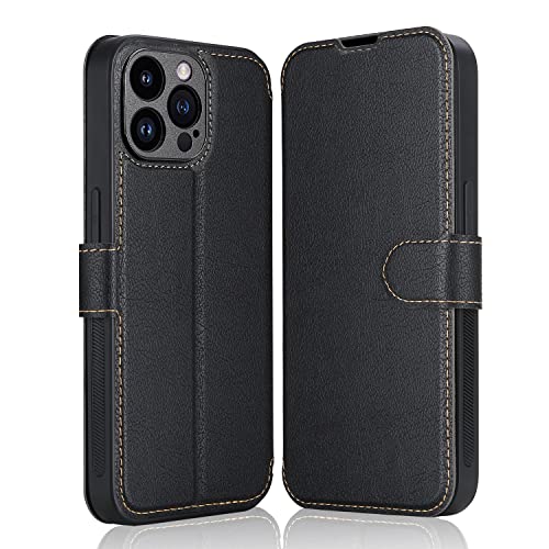 ELESNOW Hülle für iPhone 14 Pro - 6.1", Premium PU Leder Klappbar Wallet Schutzhülle Tasche Handyhülle mit [Magnetisch, Kartenfach, Standfunktion] für Apple iPhone 14 Pro (Schwarz) von ELESNOW