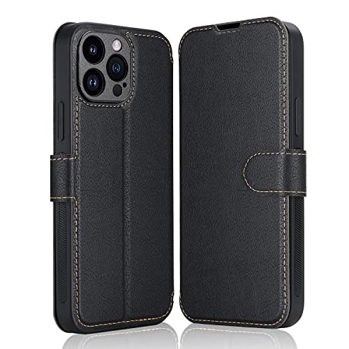 ELESNOW für iPhone 14 Pro Max Hülle - 6.7", Premium PU Leder Klappbar Wallet Schutzhülle Tasche Handyhülle mit [Magnetisch, Kartenfach, Standfunktion] für Hülle iPhone 14 Pro Max (Schwarz) von ELESNOW