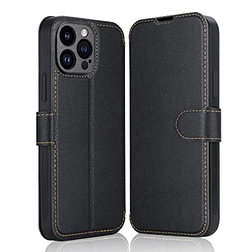 ELESNOW Hülle für iPhone 14 Pro Max - 6.7", Premium PU Leder Klappbar Wallet Schutzhülle Tasche Handyhülle mit [Magnetisch, Kartenfach, Standfunktion] für Apple iPhone 14 Pro Max (Schwarz) von ELESNOW