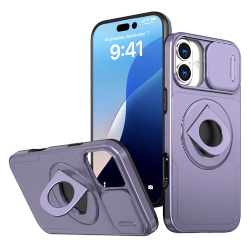 ELESNOW Hülle für iPhone 16, Kompatibel mit MagSafe Handyhülle mit Kameraschutz Unsichtbarer Ständer Magnetisch Stoßfeste Schutzhülle Case für Apple iPhone 16 (Lila) von ELESNOW