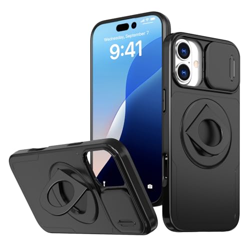 ELESNOW Hülle für Apple iPhone 16 [MagSafe Kompatibel] Stoßfeste Magnetische Handyhülle Schutzhülle mit Kameraschutz & Unsichtbarem Ständer | Anti-Kratz Schutzrahmen (Schwarz) von ELESNOW