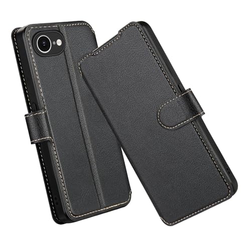 ELESNOW Hülle für iPhone 16e, PU Leder Klappbar Wallet Handyhülle Schutzhülle Tasche mit Kartenfach, RFID Blocking, Standfunktion, Magnetisch für Apple iPhone 16e Hüllen (Schwarz) von ELESNOW