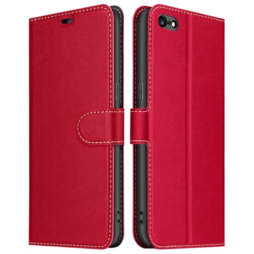 ELESNOW Hülle für iPhone 6 / 6S, Premium Leder Flip Schutzhülle Tasche Handyhülle mit [ Magnetverschluss, Kartenfach, Standfunktion ] für iPhone 6 / 6S (Rot) von ELESNOW