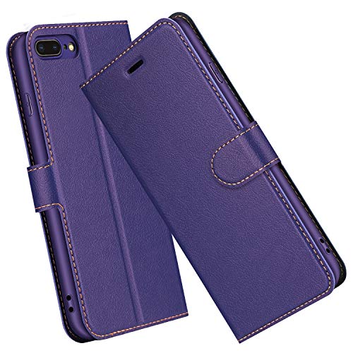 ELESNOW Hülle für iPhone 7 Plus/iPhone 8 Plus, Premium Leder Flip Schutzhülle Tasche Handyhülle mit [ Magnetverschluss, Kartenfach, Standfunktion ] für Apple iPhone 7 Plus/iPhone 8 Plus (Lila) von ELESNOW