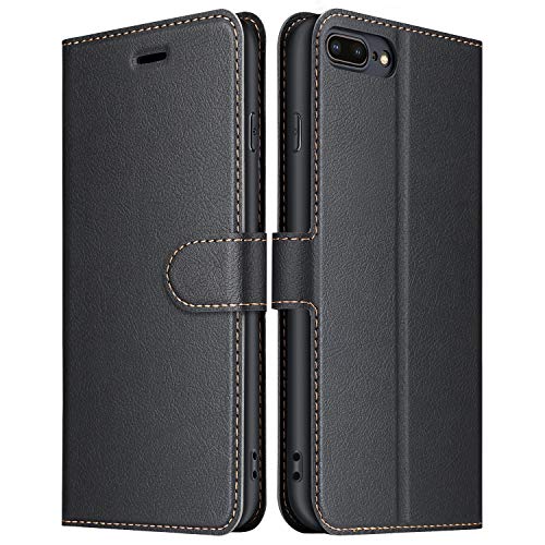 ELESNOW Hülle für iPhone 7 Plus / 8 Plus, Premium Leder Flip Wallet Schutzhülle Tasche Handyhülle für iPhone 7 Plus / 8 Plus (Schwarz) von ELESNOW
