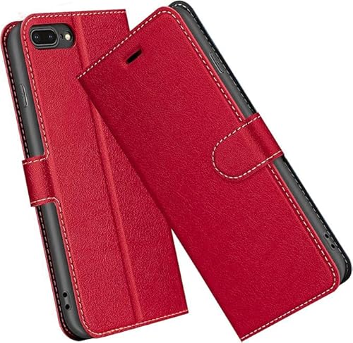 ELESNOW Hülle für iPhone 8 Plus / 7 Plus, Premium Leder Flip Schutzhülle Tasche Handyhülle mit [ Magnetverschluss, Kartenfach, Standfunktion ] für Apple iPhone 8 Plus / 7 Plus (Rot) von ELESNOW