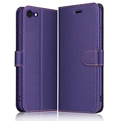 ELESNOW Hülle für iPhone SE 2022 / iPhone SE 2020 / iPhone 7 / iPhone 8-4.7", Premium Leder Flip Wallet Schutzhülle Tasche Handyhülle für Apple iPhone SE 2022 / SE 2020/8 / 7 (Lila) von ELESNOW