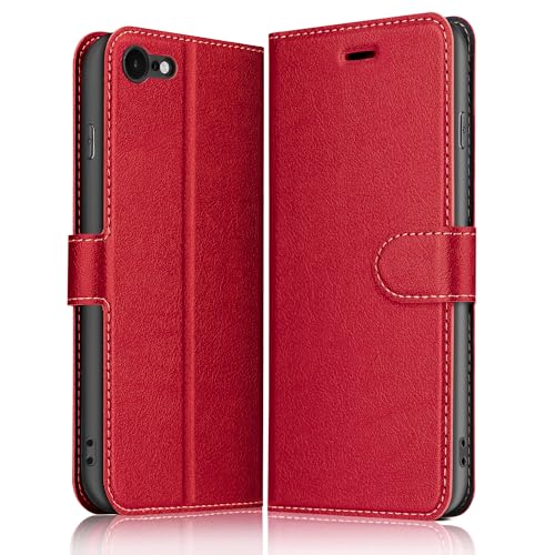ELESNOW Hülle für iPhone SE 2022 / iPhone SE 2020 / iPhone 7 / iPhone 8-4.7", Premium Leder Flip Wallet Schutzhülle Tasche Handyhülle für Apple iPhone SE 2022 / SE 2020/8 / 7 (Rot) von ELESNOW