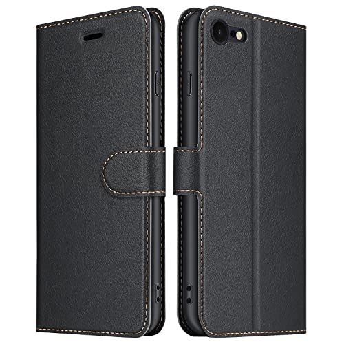 ELESNOW Hülle für iPhone SE 2022 / iPhone SE 2020 / iPhone 7 / iPhone 8-4.7", Premium Leder Flip Wallet Schutzhülle Tasche Handyhülle für Apple iPhone SE 2022 / SE 2020/8 / 7 (Schwarz) von ELESNOW