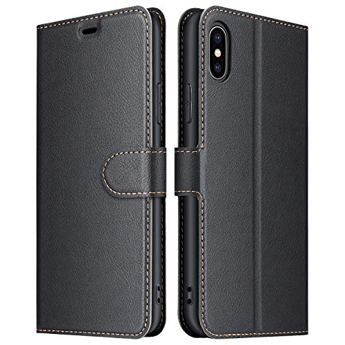 ELESNOW Hülle für iPhone X/XS, Premium PU Leder Flip Wallet Schutzhülle Tasche Handyhülle für iPhone X/XS (Schwarz) von ELESNOW
