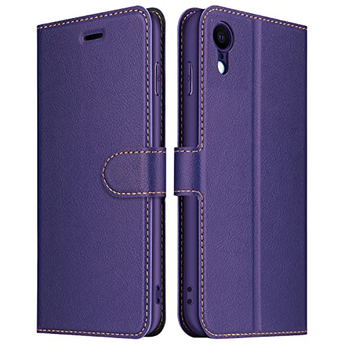 ELESNOW Hülle für iPhone XR, Premium Leder Klappbar Wallet Schutzhülle Tasche Handyhülle mit [Magnetisch, Kartenfach, Standfunktion] für Apple iPhone XR - 6.1 Zoll (Lila) von ELESNOW