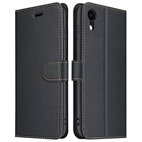 ELESNOW Hülle für iPhone XR, Premium Leder Klappbar Wallet Schutzhülle Tasche Handyhülle mit [Magnetisch, Kartenfach, Standfunktion] für Apple iPhone XR - 6.1 Zoll (Schwarz) von ELESNOW