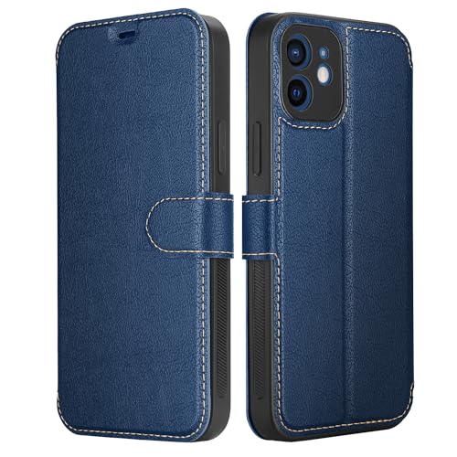 ELESNOW Hülle iPhone 12-6.1", PU Leder Wallet Klappbar Schutzhülle Flip Case Handyhülle Magnetisches Stoßfeste Klapphülle für iPhone 12 (Blau) von ELESNOW