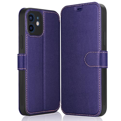 ELESNOW Hülle iPhone 12-6.1", PU Leder Wallet Klappbar Schutzhülle Flip Case Handyhülle Magnetisches Stoßfeste Klapphülle für iPhone 12 (Violett) von ELESNOW