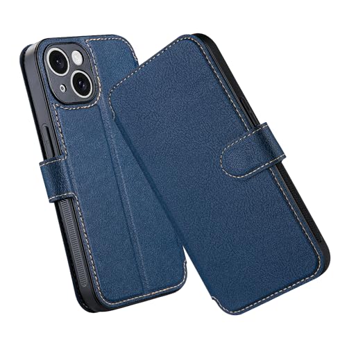 ELESNOW Hülle iPhone 15-6.1", Leder Schutzhülle Klappbar Wallet Tasche Handyhülle mit [Magnetisch, Kartenfach, Standfunktion] Flip Case für Apple iPhone 15 (Blau) von ELESNOW