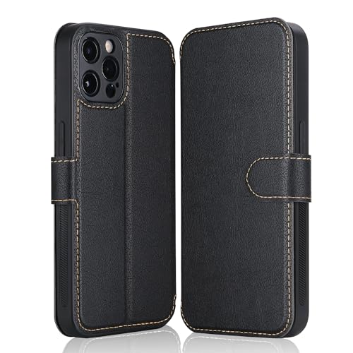 ELESNOW Hülle iPhone 15 Pro - 6.1", Leder Schutzhülle Klappbar Wallet Tasche Handyhülle mit [Magnetisch, Kartenfach, Standfunktion] Flip Case für Apple iPhone 15 Pro (Schwarz) von ELESNOW