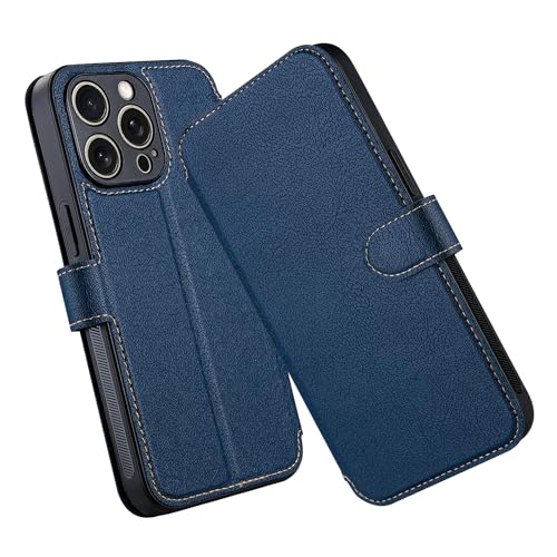 ELESNOW Hülle iPhone 15 Pro Max - 6.7", Leder Schutzhülle Klappbar Wallet Tasche Handyhülle mit [Magnetisch, Kartenfach, Standfunktion] Flip Case für Apple iPhone 15 Pro max (Blau) von ELESNOW