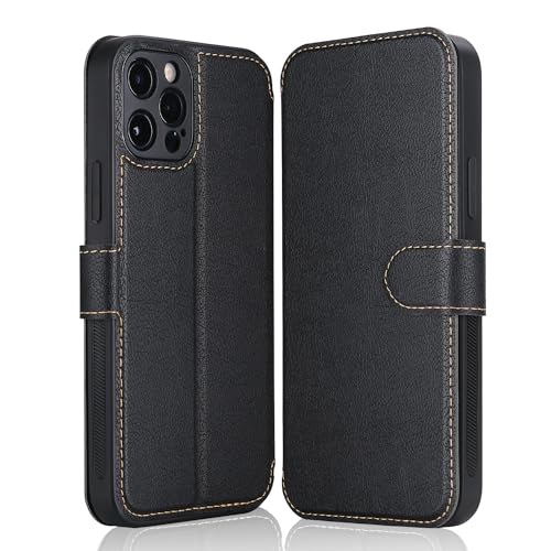 ELESNOW Hülle iPhone 15 Pro Max - 6.7", Leder Schutzhülle Klappbar Wallet Tasche Handyhülle mit [Magnetisch, Kartenfach, Standfunktion] Flip Case für Apple iPhone 15 Pro max (Schwarz) von ELESNOW