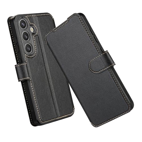 ELESNOW Samsung Galaxy S24 Hülle, PU Leder Wallet Klappbar Schutzhülle Flip Case Handyhülle Magnetisches Stoßfeste Klapphülle für Samsung Galaxy S24 5G (Schwarz) von ELESNOW