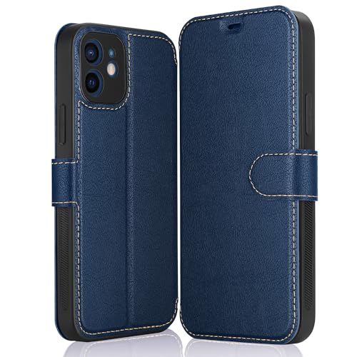 ELESNOW Schutzhülle für Apple iPhone 12 Mini 5,4 Zoll (13,7 cm), Premium-Leder, Brieftaschen-Klapphülle, Magnetverschluss, kompatibel mit Apple iPhone 12 Mini-5,4 Zoll (13,7 cm), Blau von ELESNOW
