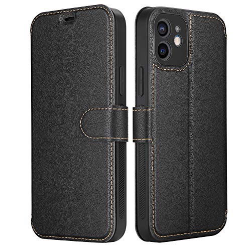 ELESNOW Schutzhülle für iPhone 12 Mini, Premium Leder Flip Case Cover mit Magnetverschluss kompatibel mit Apple iPhone 12 Mini 5,4 Zoll (13,7 cm) (schwarz) von ELESNOW