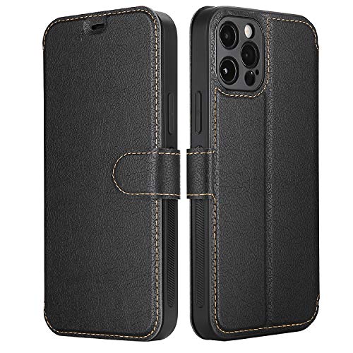 ELESNOW Schutzhülle für iPhone 12 Pro Max, Premium Leder Flip Handyhülle mit Magnetverschluss Kompatibel mit Apple iPhone 12 Pro Max 6,7 Zoll (Schwarz) von ELESNOW
