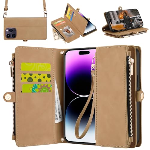 ELESNOW Wallet Case für iPhone 14 Pro Max, PU Leder mit Card Holder Wrist Strap Crossbody Stand Magnetic Closure Flip Phone Case Cover für Apple iPhone 14 Pro Max, Braun ELESNOW Wallet Case für iPhone 14 Pro Max, PU Leder mit Card Holder Wrist Strap Crossbody Stand Magnetic Closure Flip Phone Case Cover für Apple iPhone 14 Pro Max, Braun von ELESNOW
