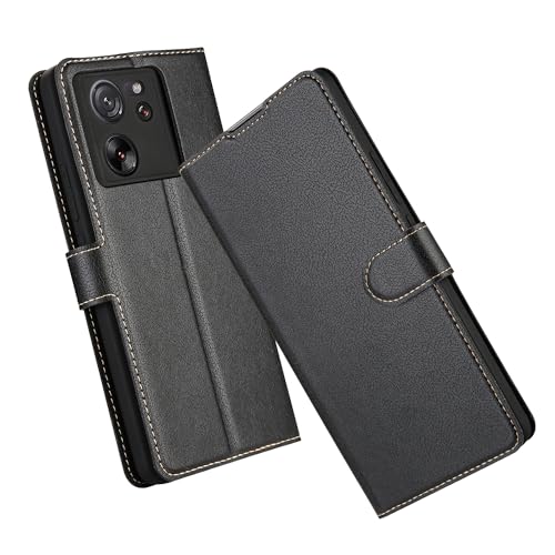 ELESNOW Xiaomi 13T Hülle, Xiaomi 13T Pro Hülle, PU Leder Wallet Klappbar Schutzhülle Flip Case Handyhülle Magnetisches Stoßfeste Klapphülle für Xiaomi 13T / 13T Pro (Schwarz) von ELESNOW