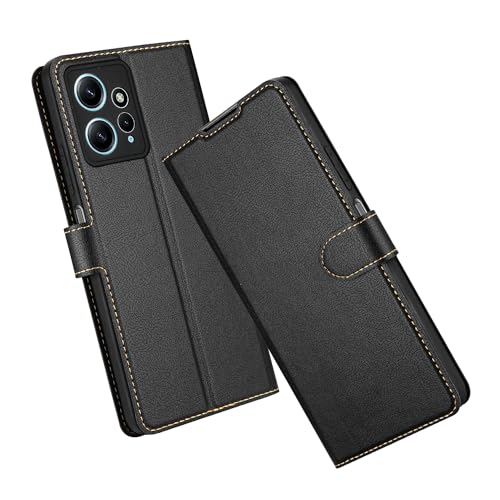 ELESNOW Xiaomi Redmi Note 12 4G Hülle, PU Leder Wallet Klappbar Schutzhülle Flip Case Handyhülle Magnetisches Stoßfeste Klapphülle für Xiaomi Redmi Note 12 4G (Schwarz) von ELESNOW