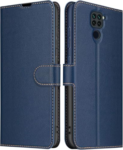 ELESNOW Xiaomi Redmi Note 9 Hülle, PU Leder Wallet Klappbar Schutzhülle Flip Case Handyhülle Magnetisches Stoßfeste Klapphülle für Redmi Note 9 (Blau) von ELESNOW