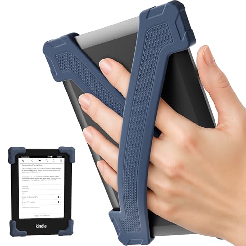 ELETIUO Handschlaufe für Kindle Basic Gen 11 (2022) & Kobo Nia, leichter Silikongriff für 15,2 cm E-Reader, sichere rutschfeste Halterung für bequemes Lesen, klein, Dunkelblau, 2 Stück von ELETIUO