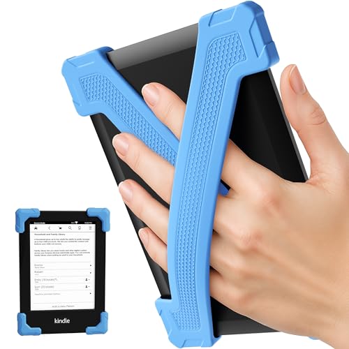 ELETIUO Handschlaufe für Kindle Basic Gen 11 (2022) & Kobo Nia, leichter Silikongriff für 15,2 cm E-Reader, sichere rutschfeste Halterung für bequemes Lesen, klein, Hellblau, 2 Stück von ELETIUO