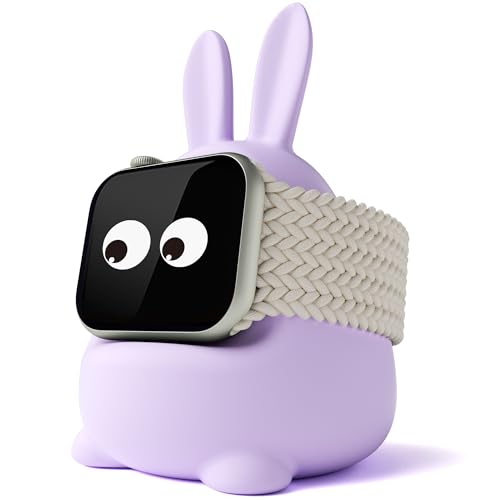 ELETIUO Ladeständer für Apple Watch Series 45/44/42/41/40/38 mm (7/6/SE/5/4/3/2/1), niedliche Ohr-iWatch-Lade-Organizer, langlebige Silikon-Halterung, kompatibel mit Nachtständer-Modus, Violett von ELETIUO