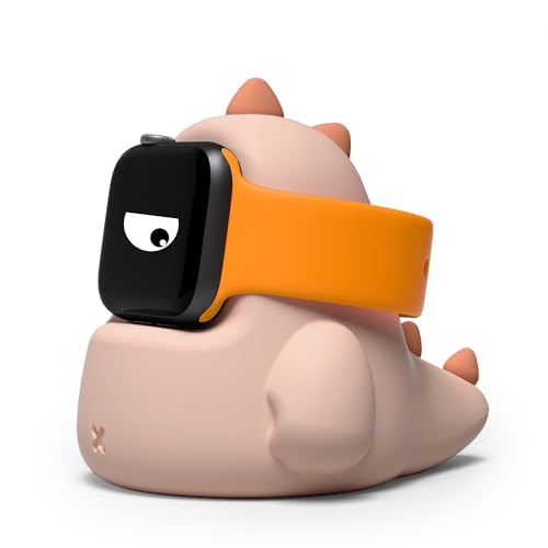 ELETIUO Lade-Ständer kompatibel mit Apple Watch Series Ultra/8/SE2/7/6/SE/5/4/3/2/1 (49/45/44/42/41/40/38mm), Dinosaurier-iWatch-Ladestation mit Nachtmodus, rosa von ELETIUO