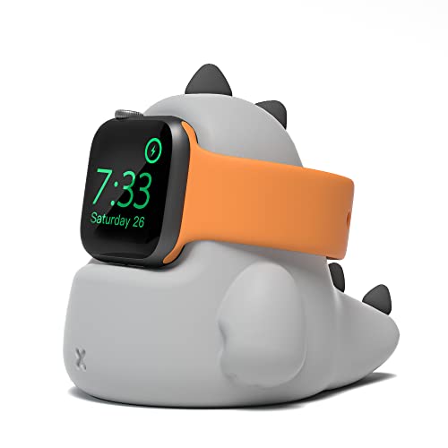 ELETIUO Lade-Ständer kompatibel mit Apple Watch Series Ultra/8/SE2/7/6/SE/5/4/3/2/1 (49/45/44/42/41/40/38mm), Dinosaurier-iWatch-Ladestation mit Nachtmodus, grau von ELETIUO