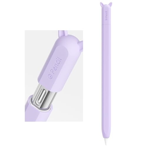 ELETIUO Silikon-Schutzhülle kompatibel mit Apple Pencil (USB-C), schützende Griffhülle mit Kappenzubehör, rutschfeste Abdeckung, unterstützt magnetisch, für Apple Pencil 3. Generation, Ohrviolett von ELETIUO