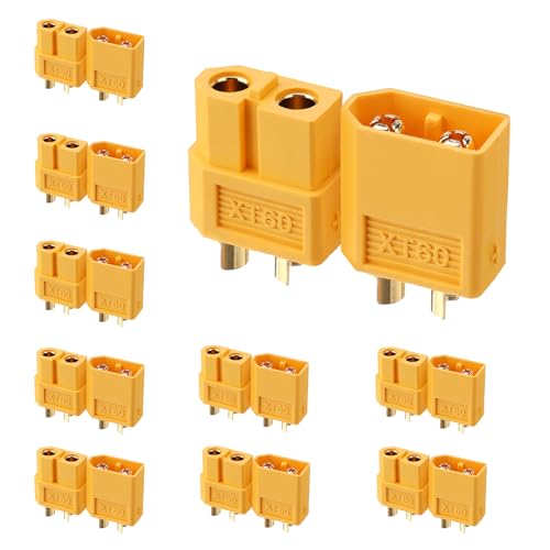 ELFCULB 10 Paar Amass XT60 Stecker & Buchse, vergoldet für Drohnen FPV RC Batterie/Flugzeuge/UAVs, Drohne Lipo Stecker Adapter (Gelb) von ELFCULB