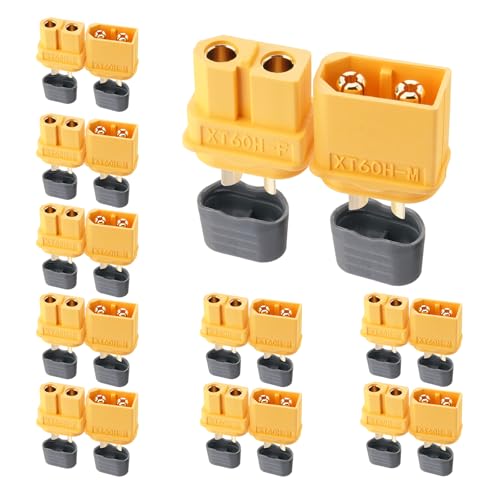 ELFCULB 10 Paar Amass XT60 Stecker & Buchse Stecker mit Rückabdeckung, vergoldet für Drohnen FPV RC Flugzeuge/Batterie/UAVs, Lipo Stecker-Adapter (Gelb) von ELFCULB