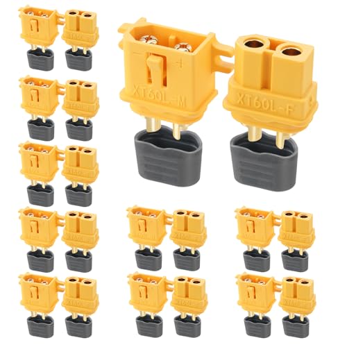ELFCULB 10 Paar Amass XT60HL Stecker & Buchse, vergoldet für Drohnen FPV RC Batterie/Flugzeuge/UAVs, Drohnen-Lipo Stecker-Adapter (Gelb) von ELFCULB