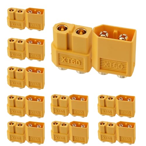 ELFCULB 10 Paar Amass XT60PB Stecker & Buchse, vergoldet für Drohnen FPV RC Batterie/Flugzeuge/UAVs, Drohne Lipo Stecker Adapter (Gelb) von ELFCULB