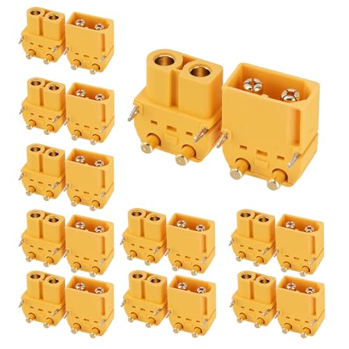 ELFCULB 10 Paar Amass XT60PW Stecker & Buchse, vergoldet für Drohnen FPV RC Batterie/Flugzeuge/UAVs, Drohne Lipo Stecker Adapter (Gelb) von ELFCULB