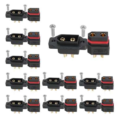 ELFCULB 10 Paar Amass XT60W Stecker & Buchse, vergoldet für Drohnen FPV RC Batterie/Flugzeuge/UAVs, Drohne Lipo Stecker Adapter (Schwarz) von ELFCULB