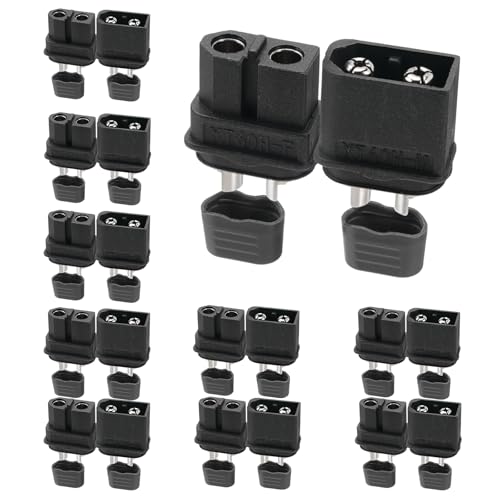 ELFCULB 10 Paar XT60 Stecker & Buchse Stecker mit Rückabdeckung, vergoldet für Drohnen FPV RC Flugzeuge/Batterie/UAVs, Lipo Steckeradapter (Schwarz) von ELFCULB