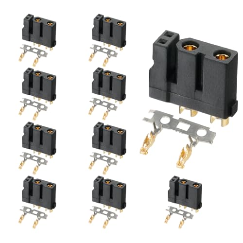 ELFCULB Amass XT30 (2+2) weibliche Anschlüsse, Drohne FPV Lipo Batterieanschlüsse, vergoldet für RC UAV Roboter (schwarz), 10 Stück von ELFCULB