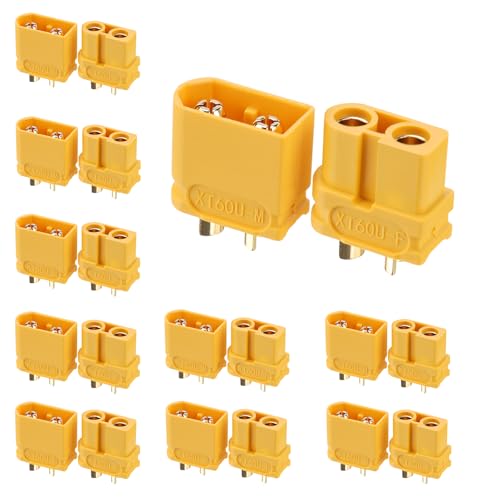 ELFCULB Amass XT60U Stecker, XT60 Upgrade, männliche weibliche Stecker für RC-Batterie, RC-Flugzeuge, Drohne, Gelb, 10 Paar von ELFCULB