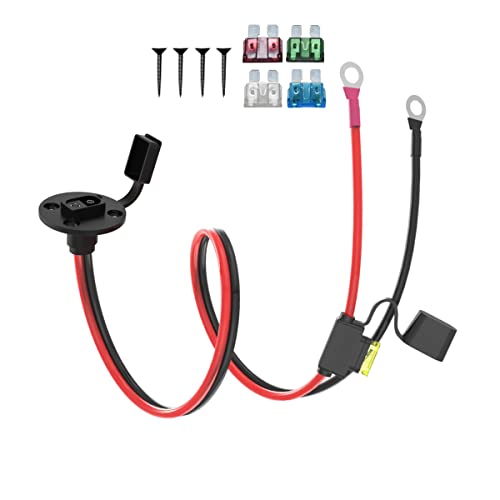 ELFCULB SAE Wetterfest Steckdose Seitenwandanschluss,10AWG SAE Socket auf Ringkabelschuh Kabel mit 10A 15A 20A 25A 30A Sicherungen für Mäher Auto Batterie(0.6M/2FT) von ELFCULB