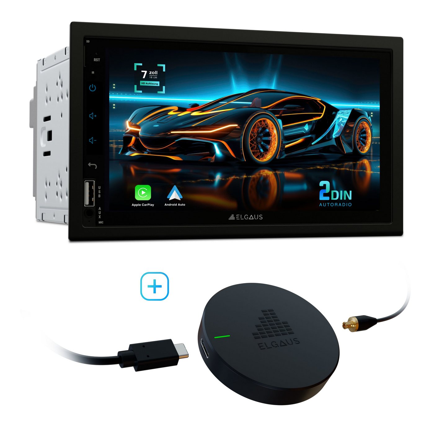 ELGAUS ELGAUS OM-270A universelles 2 DIN Android 11 Autoradio (FM-Tuner mit RDS, Digitalradio (DAB), UKW, CarPlay, Android Auto, RDS, DAB, RGB, Fernbedienung, Manual in DE/EN) von ELGAUS