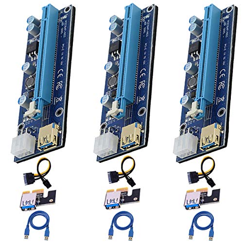 PCI-E Riser Card PCIE 1X auf 16X Adapter mit USB 3.0 Kabel & SATA auf 6Pin Power Optionen für Bitcoin Litecoin ETH Coin Mining (VER009S, 3 Stück) von ELIATER
