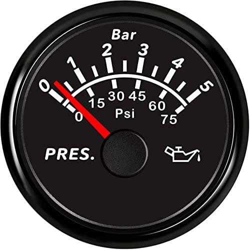 ELING 52 mm (2 Zoll) Öldruckmesser 0–5 bar 0–75 PSI wasserdichtes Messgerät mit Hintergrundbeleuchtung 9–32 V für Auto Motoryachten von ELING