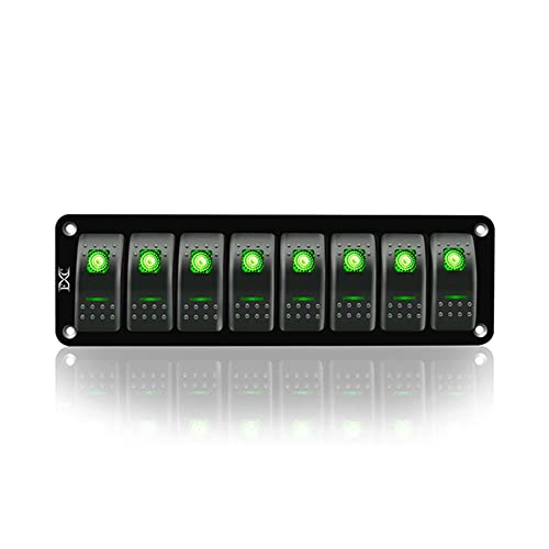 ELING Universal LED Hintergrundbeleuchtung 8 Gang Wippschalter Panel Überhitzungsschutz für Auto Boot LKW (8 Gang, grün) von ELING